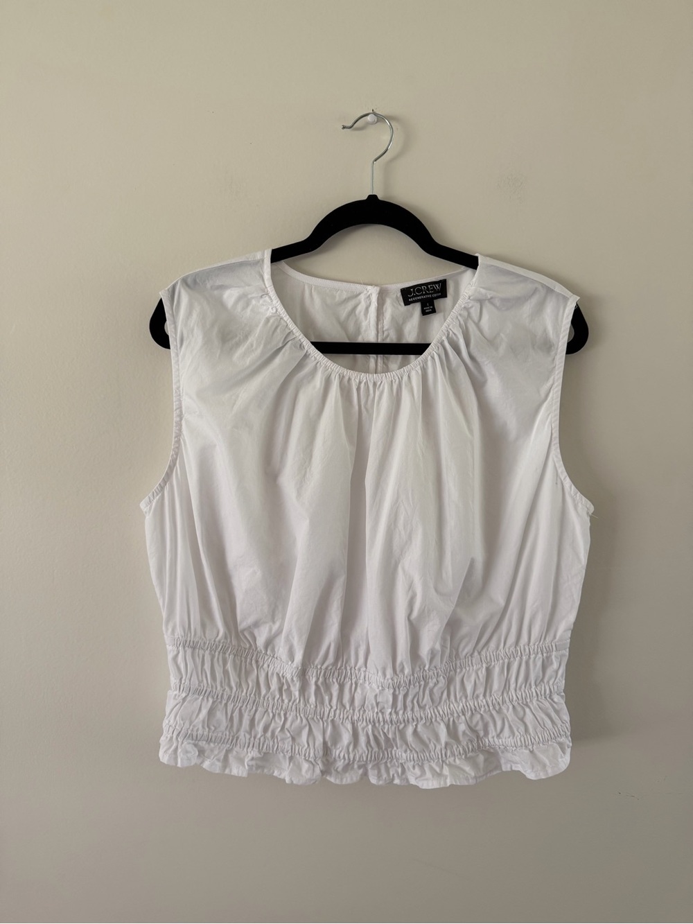 J. Crew 100% Cotton White Poplin Smocked Neutral Minimalist Classic Top Women L